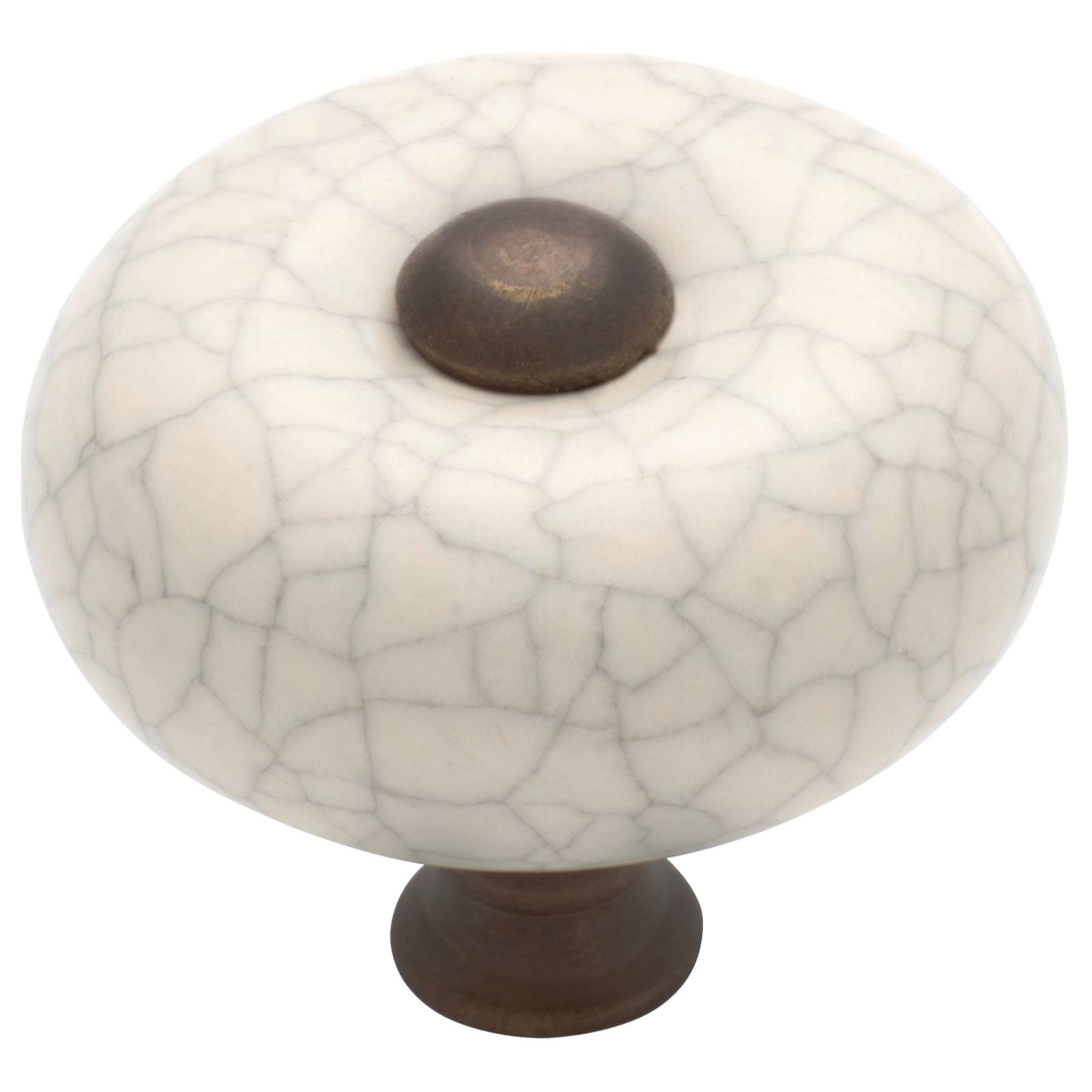 3.2cm Round Crazed Cupboard Knob, Ivory/Atq Brass