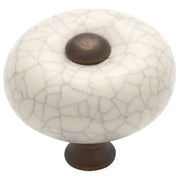 3.2cm Round Crazed Cupboard Knob, Ivory/Atq Brass