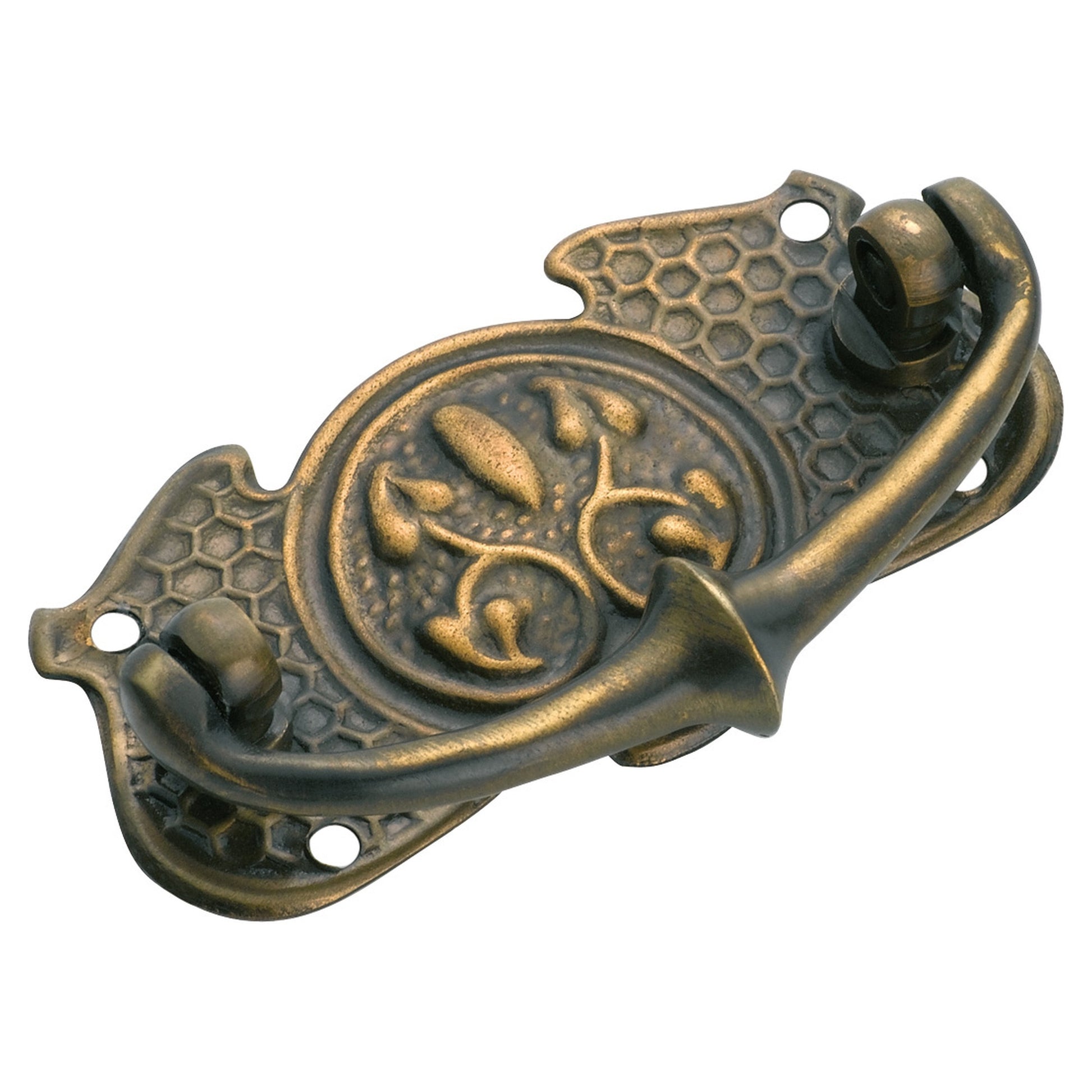 6.6x3.5cm Pressed Drawer Handle, Antique Brass