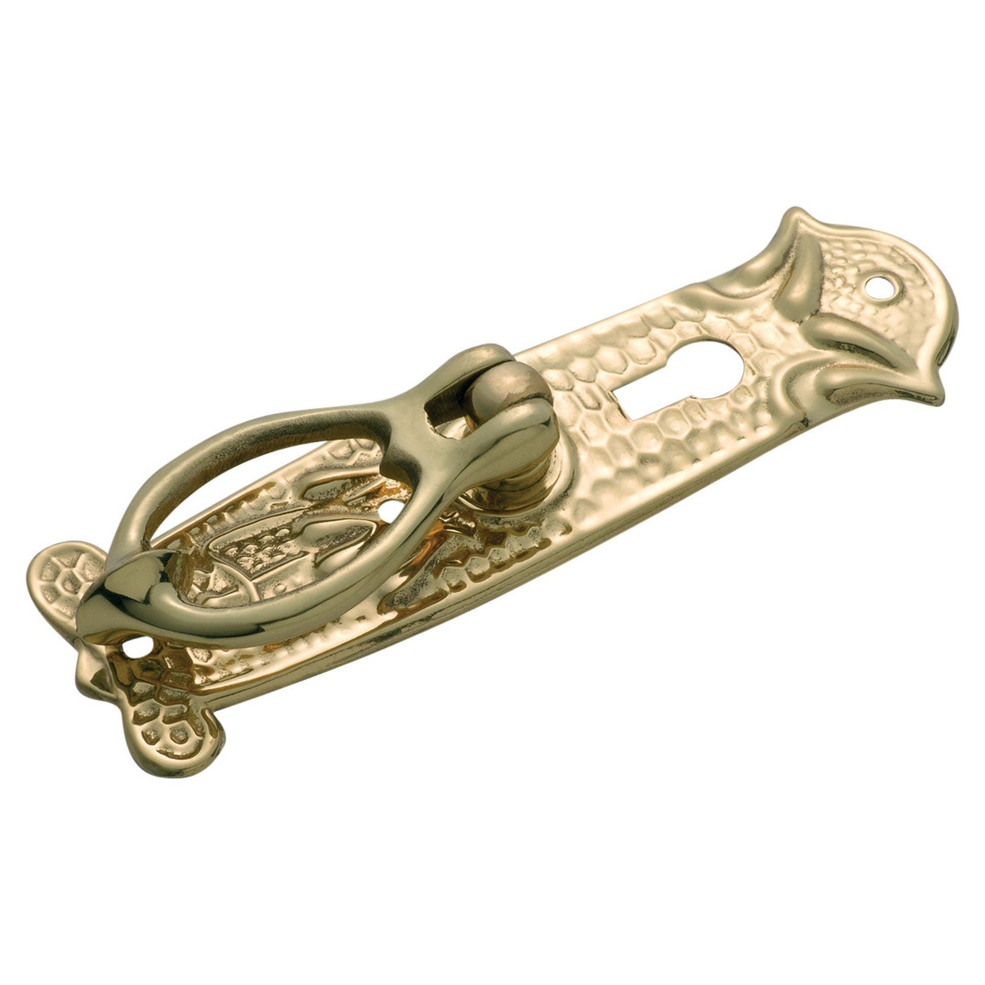 Cabinet Pull Handle Sheet Brass Pedestal Nouveau Keyhole, Polished Brass