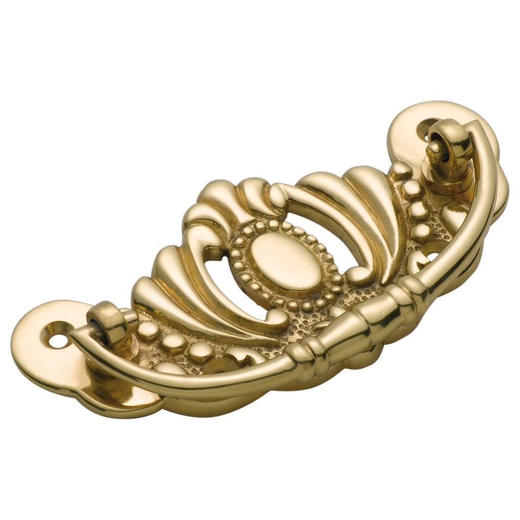9.8x4.3cm Cast Drawer Handle, Polished Brass