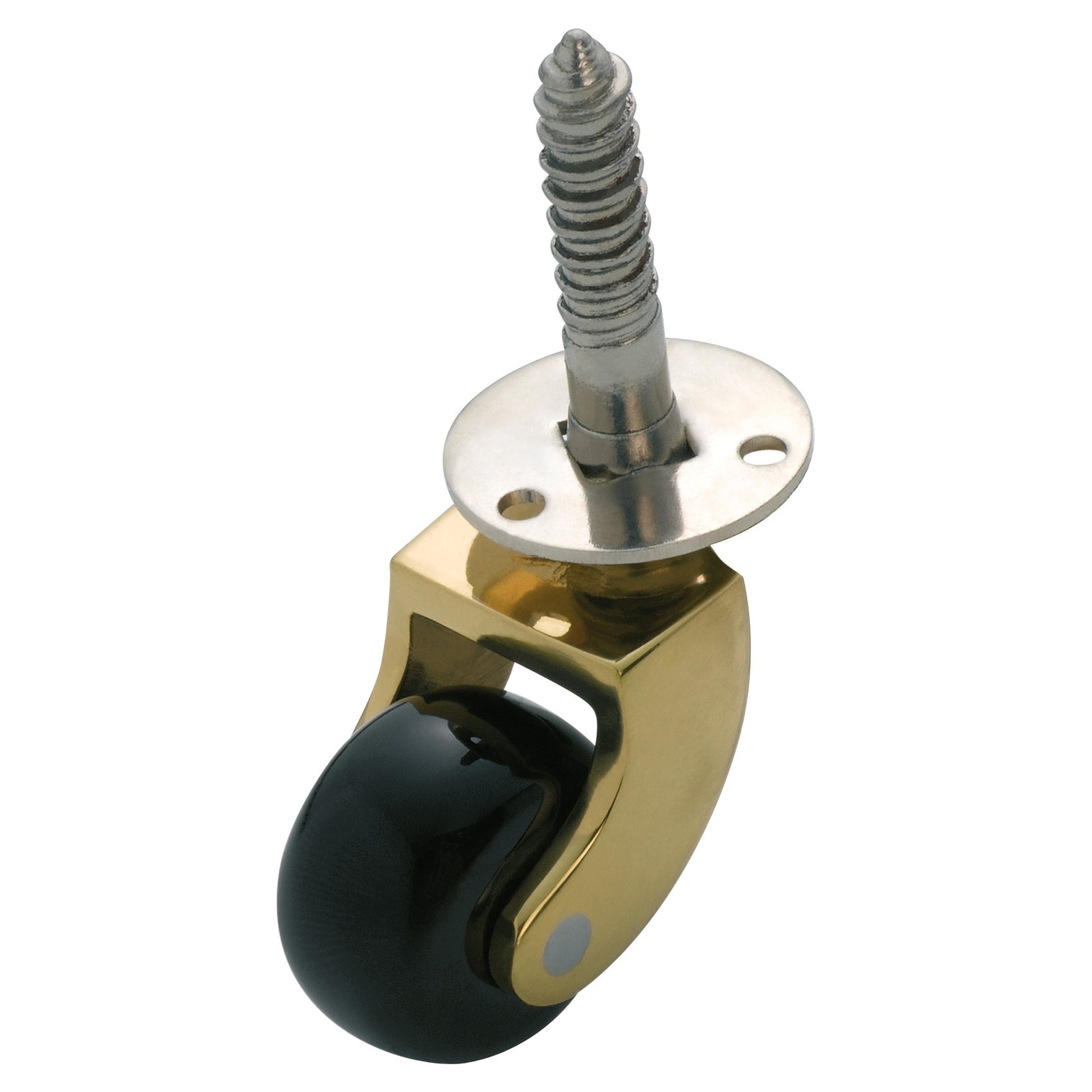 2.5cm Porcelain Castor w/Screw Plate, Brown/Brass, Polished Brass & Brown