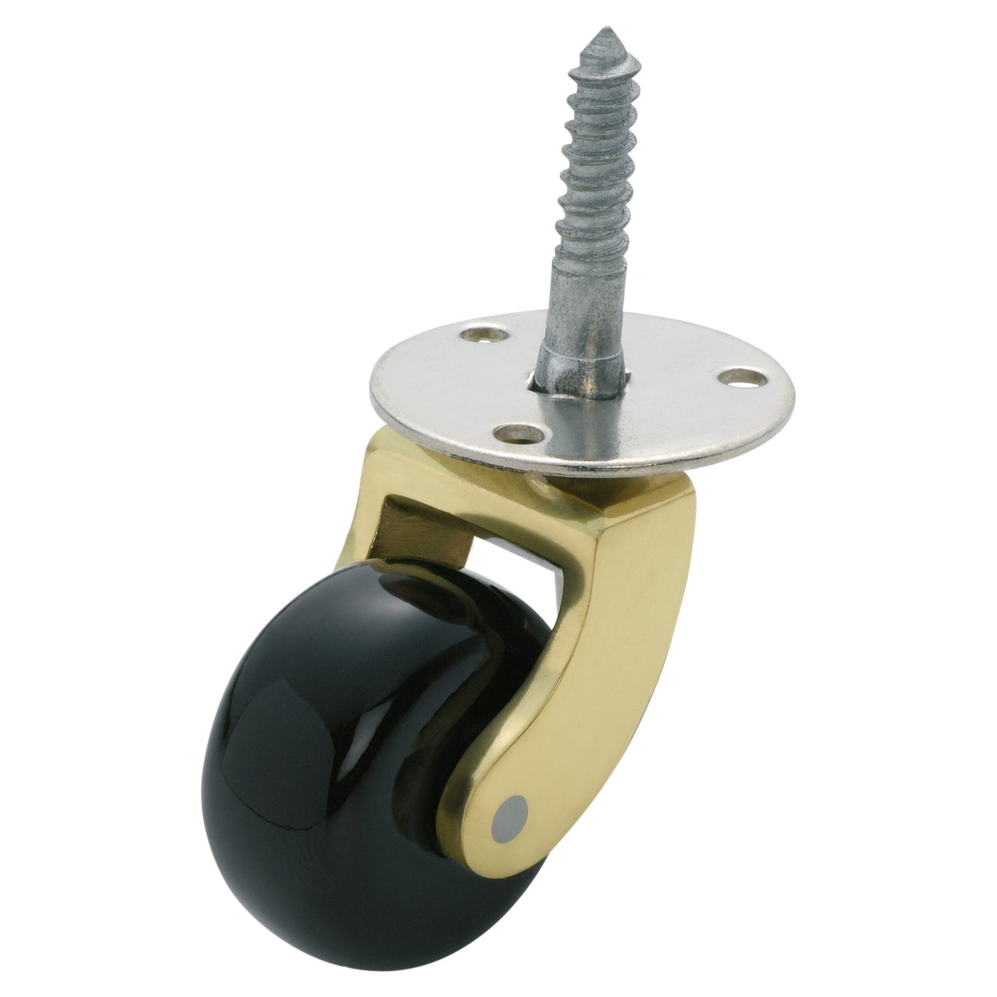 Castor Screw Plate Brown Porcelain Wheel Polished Brass, Polished Brass & Brown