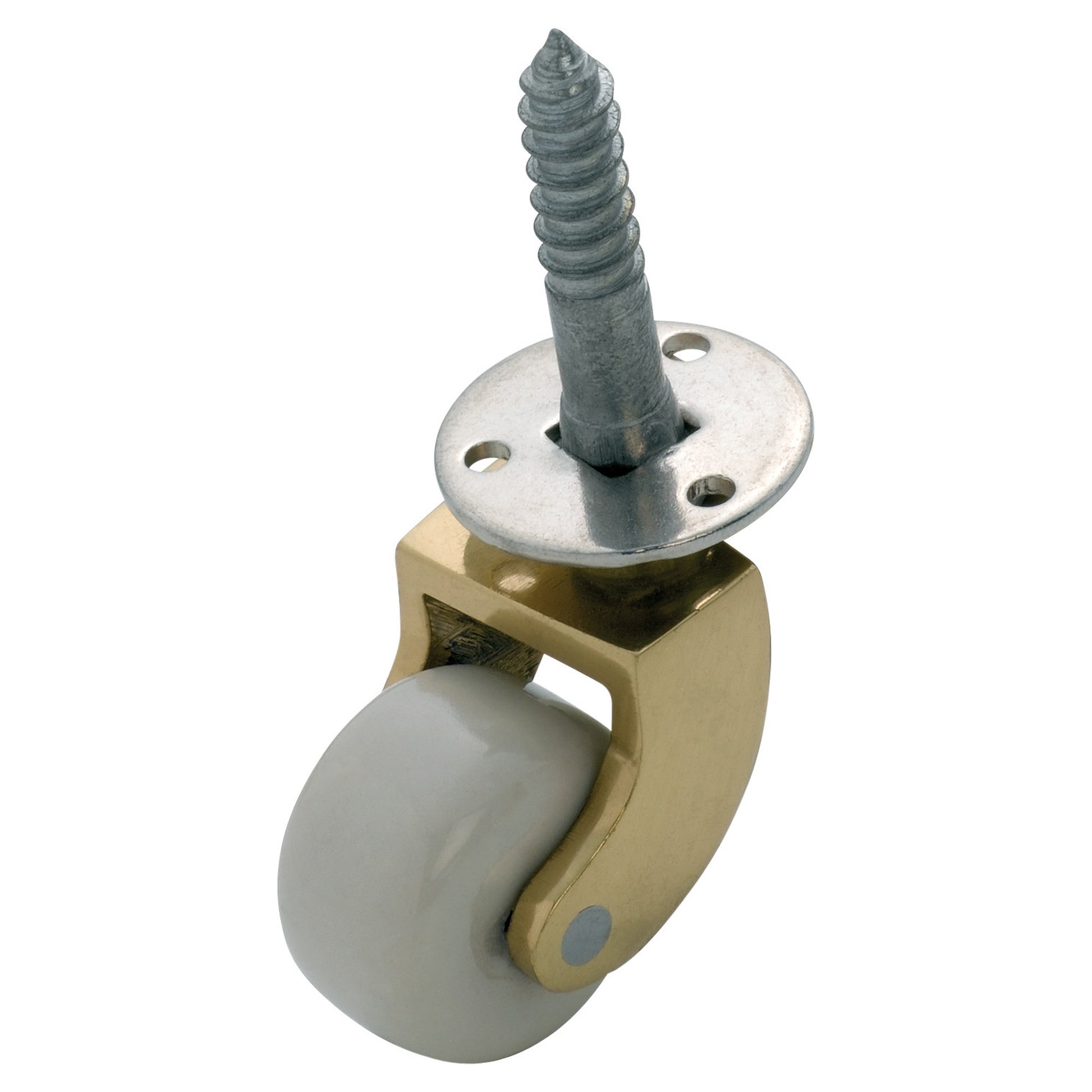 2.5cm Porcelain Castor w/Screw Plate, White/Brass, Polished Brass & White