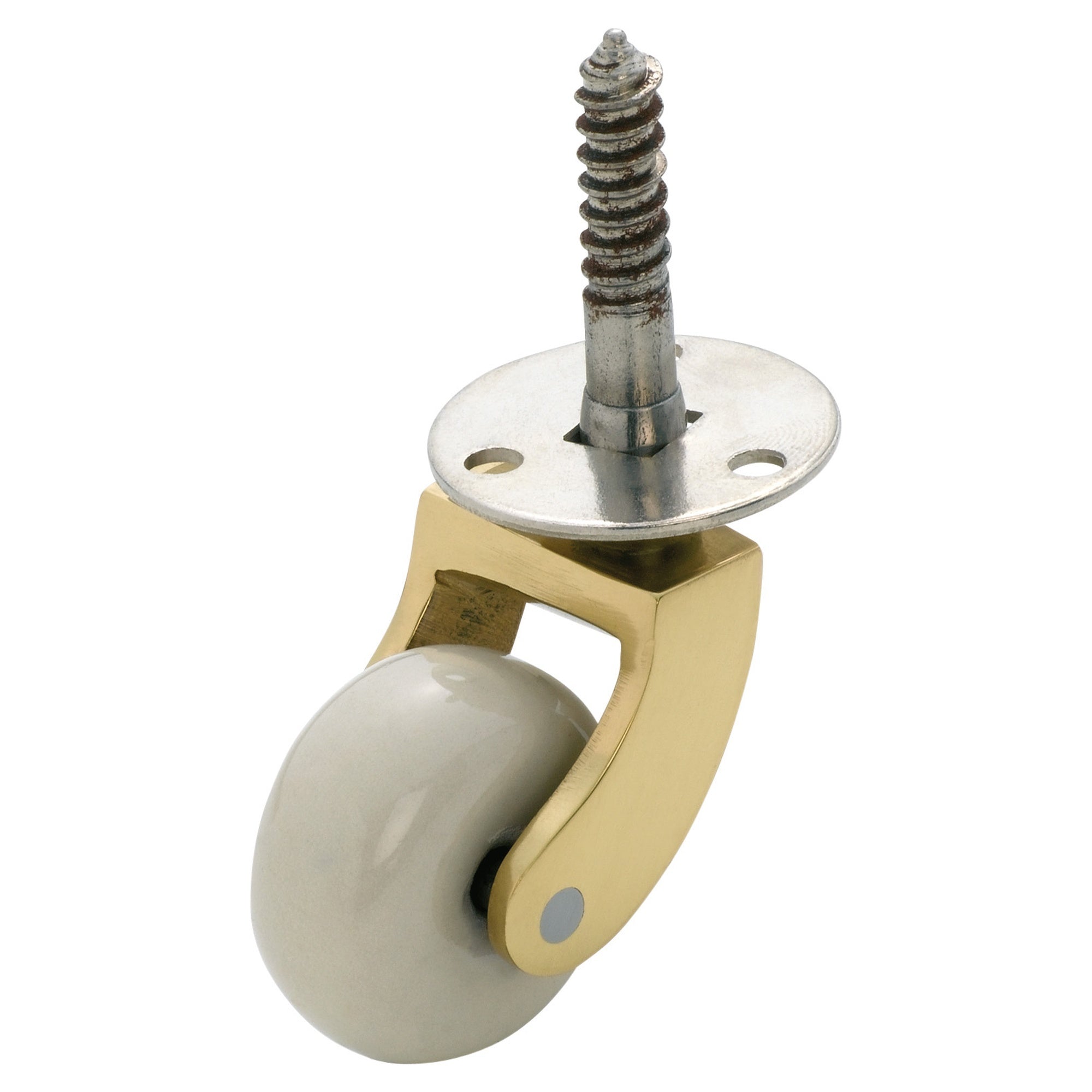 3.2cm Porcelain Castor w/Screw Plate, White/Brass, Polished Brass & White