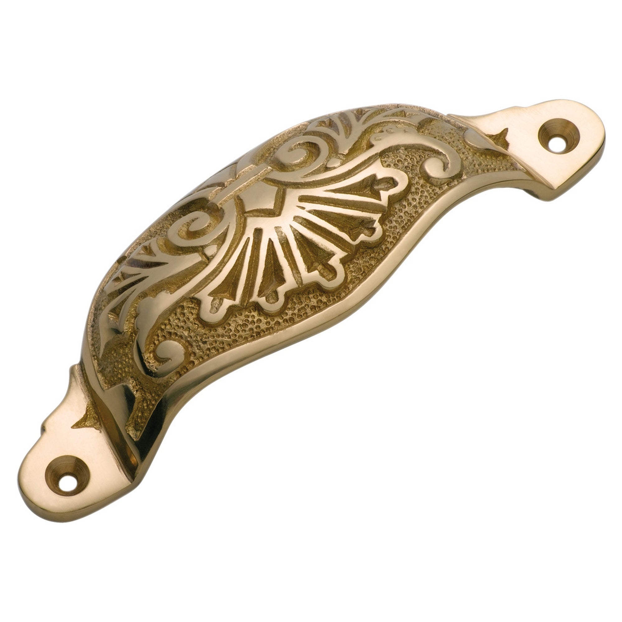 Cast Patterned Drawer Pull, Polished Brass