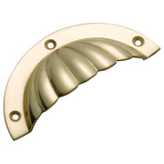 9cm Cast Fluted Semicircle Drawer Pull, Pol Brass