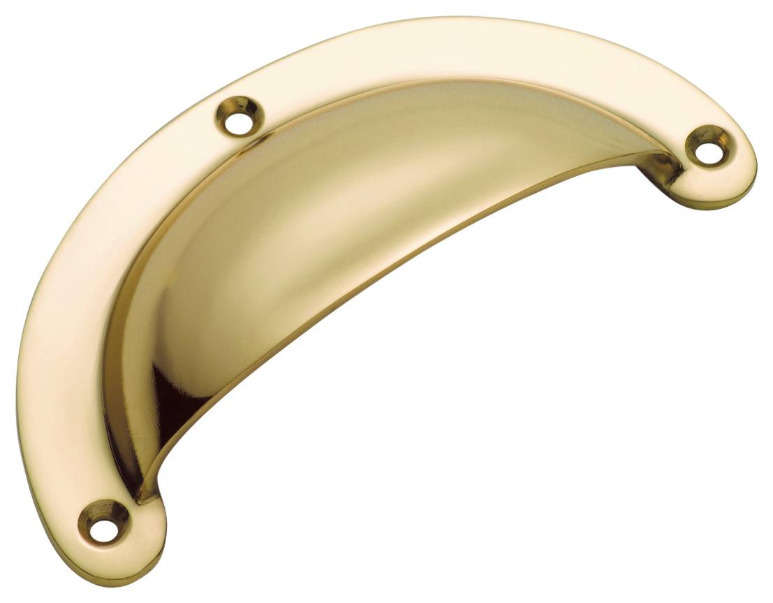 Large Cast Plain Semicircle Drawer Pull, Pol Brass