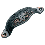 Cast Patterned Drawer Pull, Antique Copper