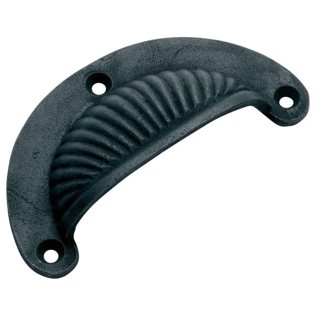 Cast Ribbed Semicircle Drawer Pull, Antique Finish