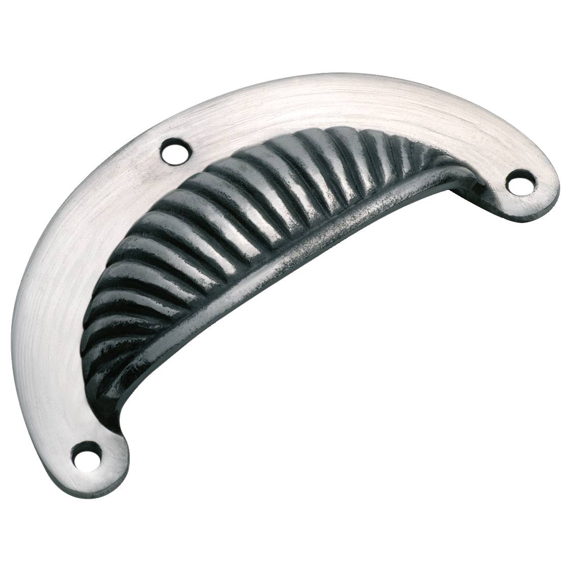 Cast Ribbed Semicircle Drawer Pull, Polished Metal