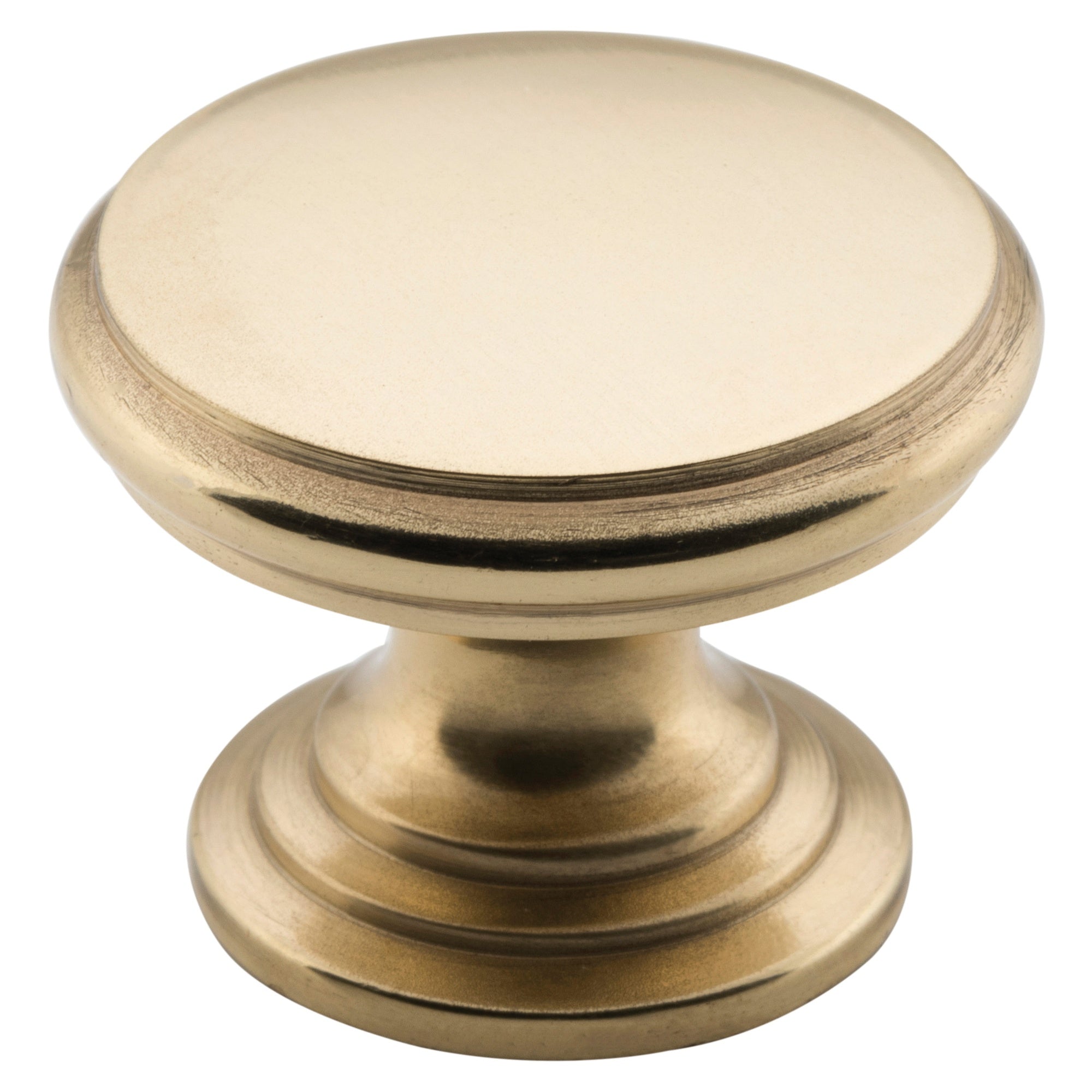 3.2cm Round Flat Cupboard Knob, Polished Brass
