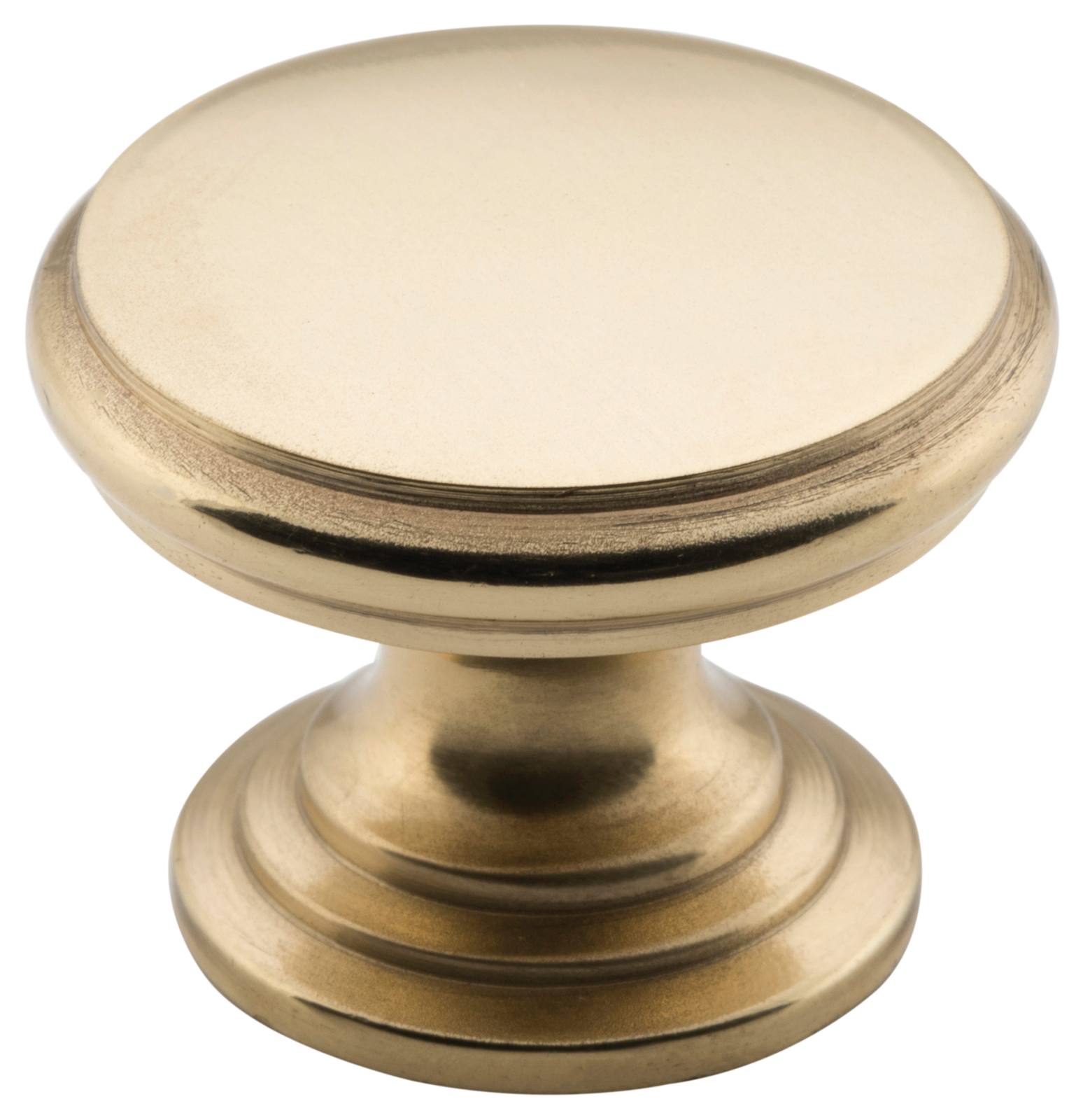 3.2cm Round Flat Cupboard Knob, Polished Brass