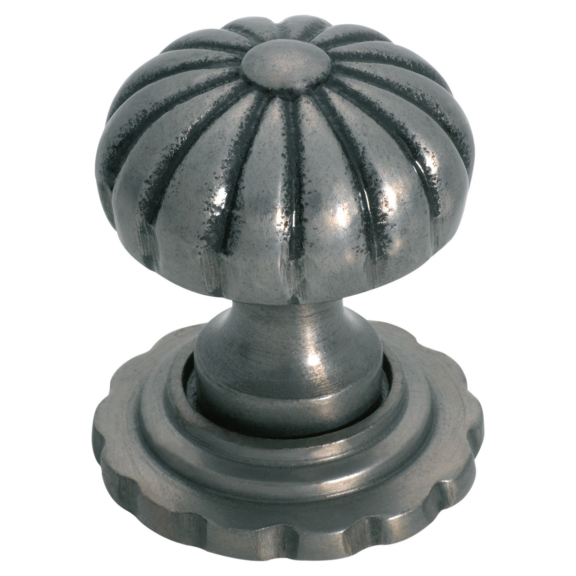 3.8cm Fluted Cupboard Knob w/Backplate, Polished M, Polished Metal