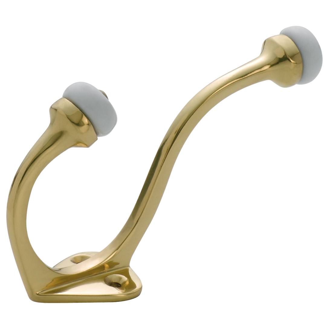 Porcelain Tip Hat & Coat Hook, Pol Brass/White
