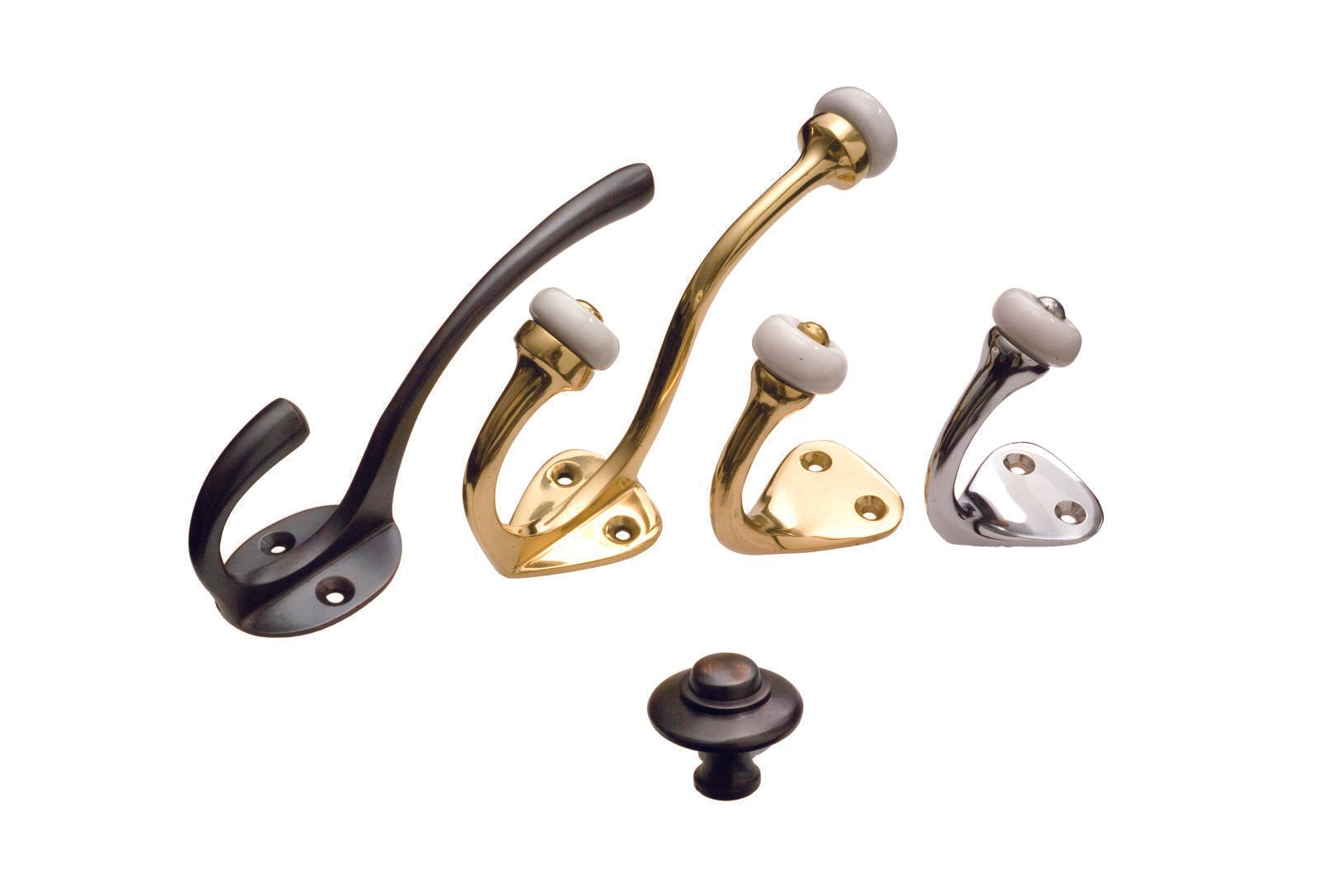 Porcelain Tip Hat & Coat Hook, Pol Brass/White