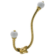 Rope Hat & Coat Hook w/Porcelain Balls, Pol Brass