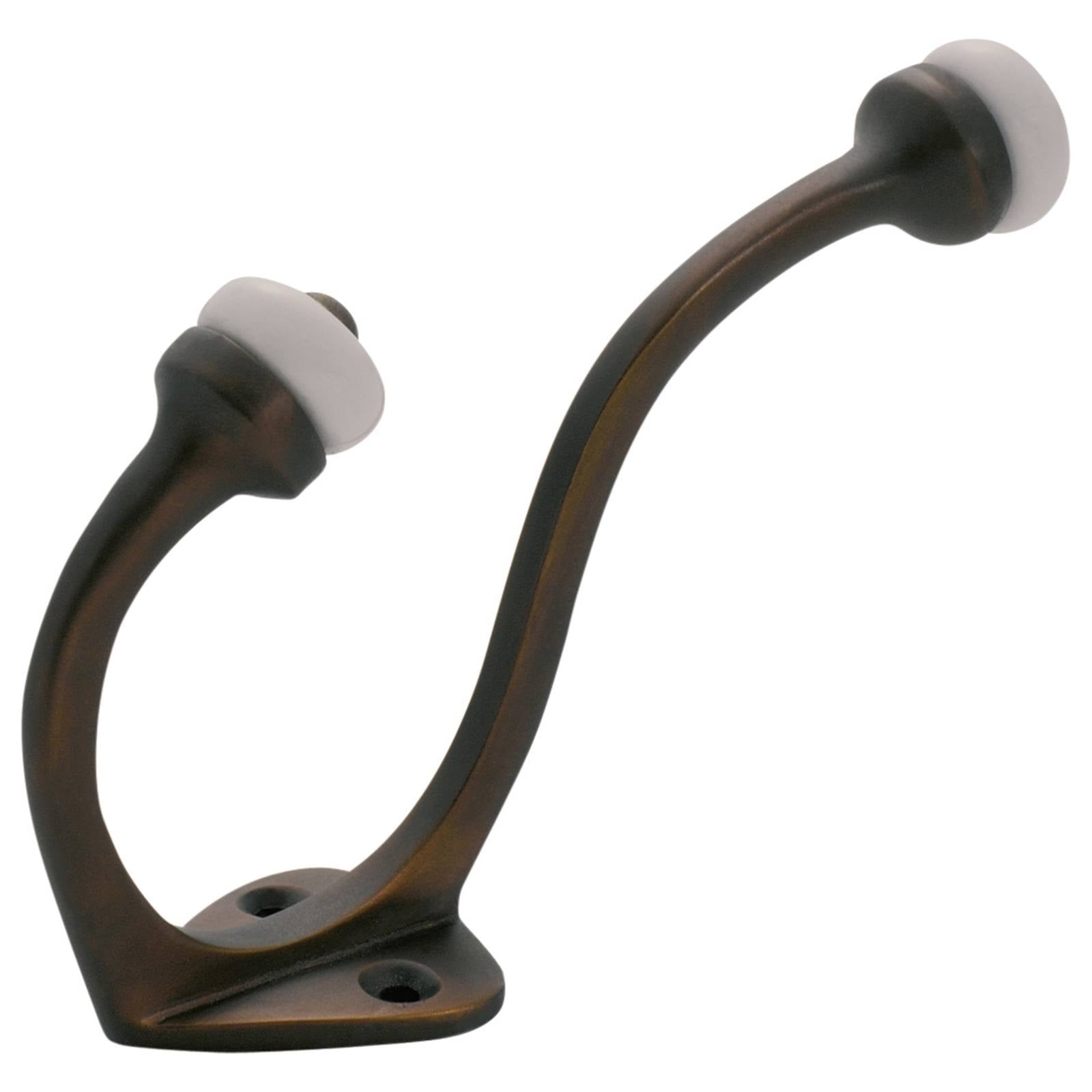 Porcelain Tip Hat & Coat Hook, Atq Brass/White