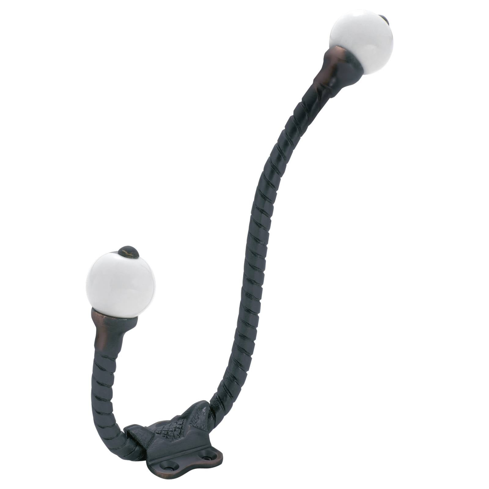 Rope Hat & Coat Hook w/Porcelain Balls, Atq Copper