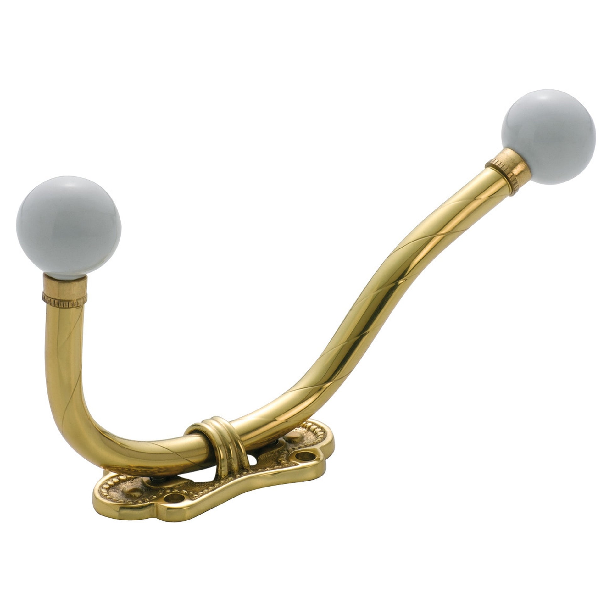 Hat & Coat Hook Porcelain Tip Traditional PB, Polished Brass & White