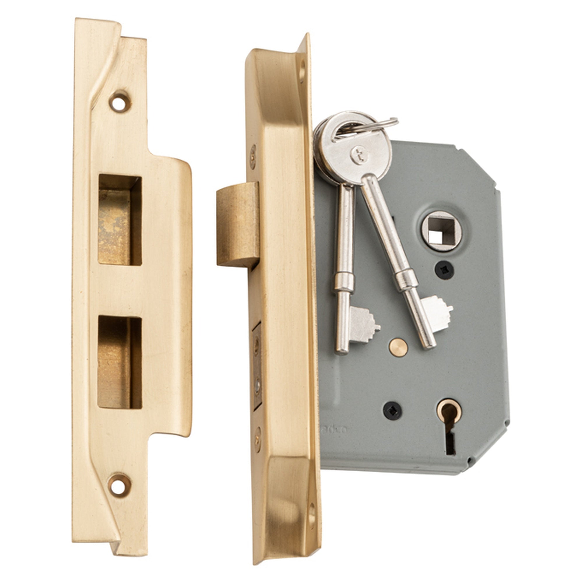 Mortice Lock 5 Lever Rebated SB CTC57mm BS 57mm, Satin Brass