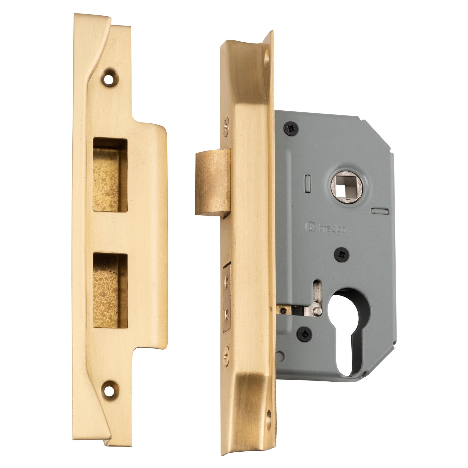 Mortice Lock Euro Rebated SB CTC47.5mm BS 46mm, Satin Brass