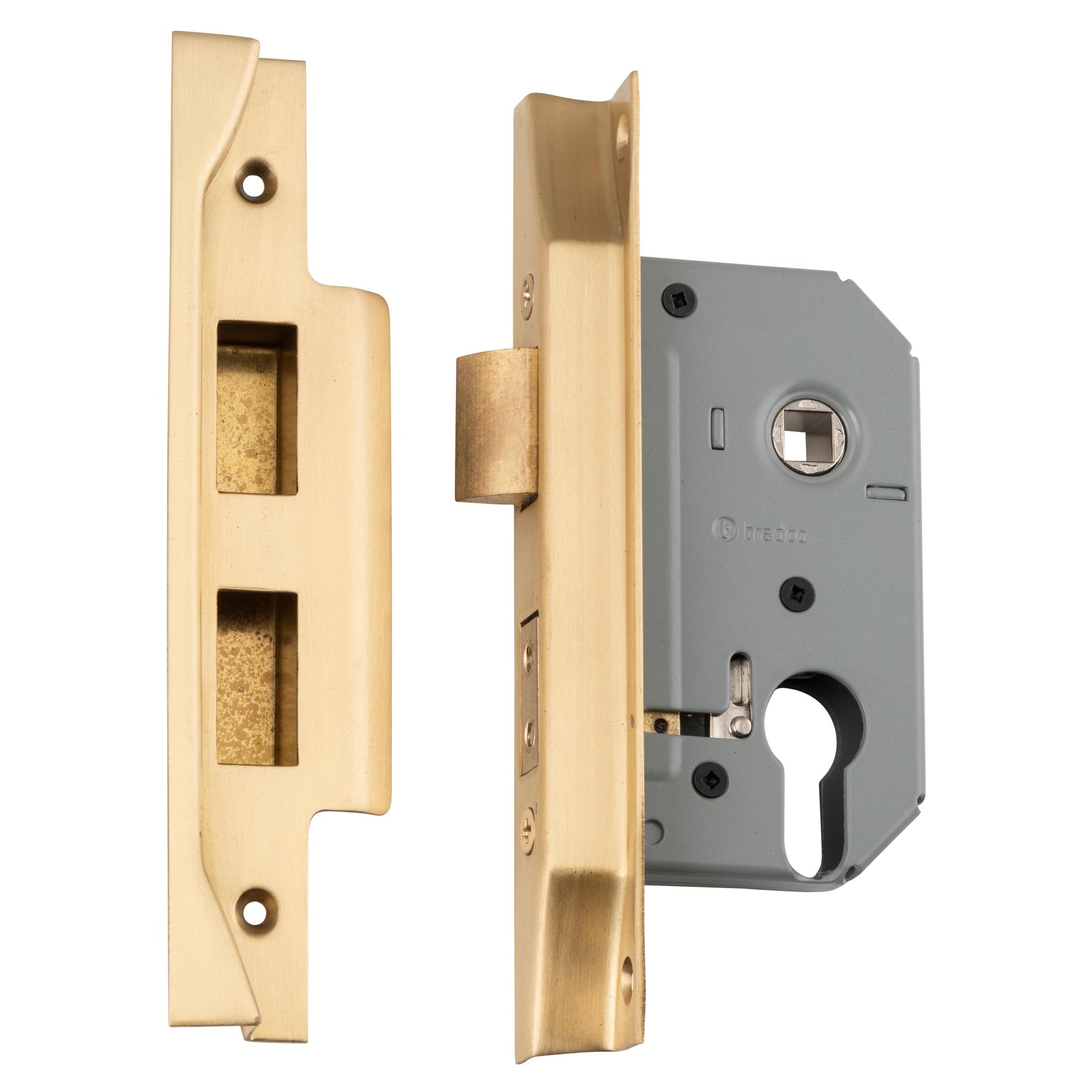 Mortice Lock Euro Rebated SB CTC47.5mm BS 46mm, Satin Brass