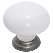 Cupboard Knob White Porcelain Metallic Powdercoat