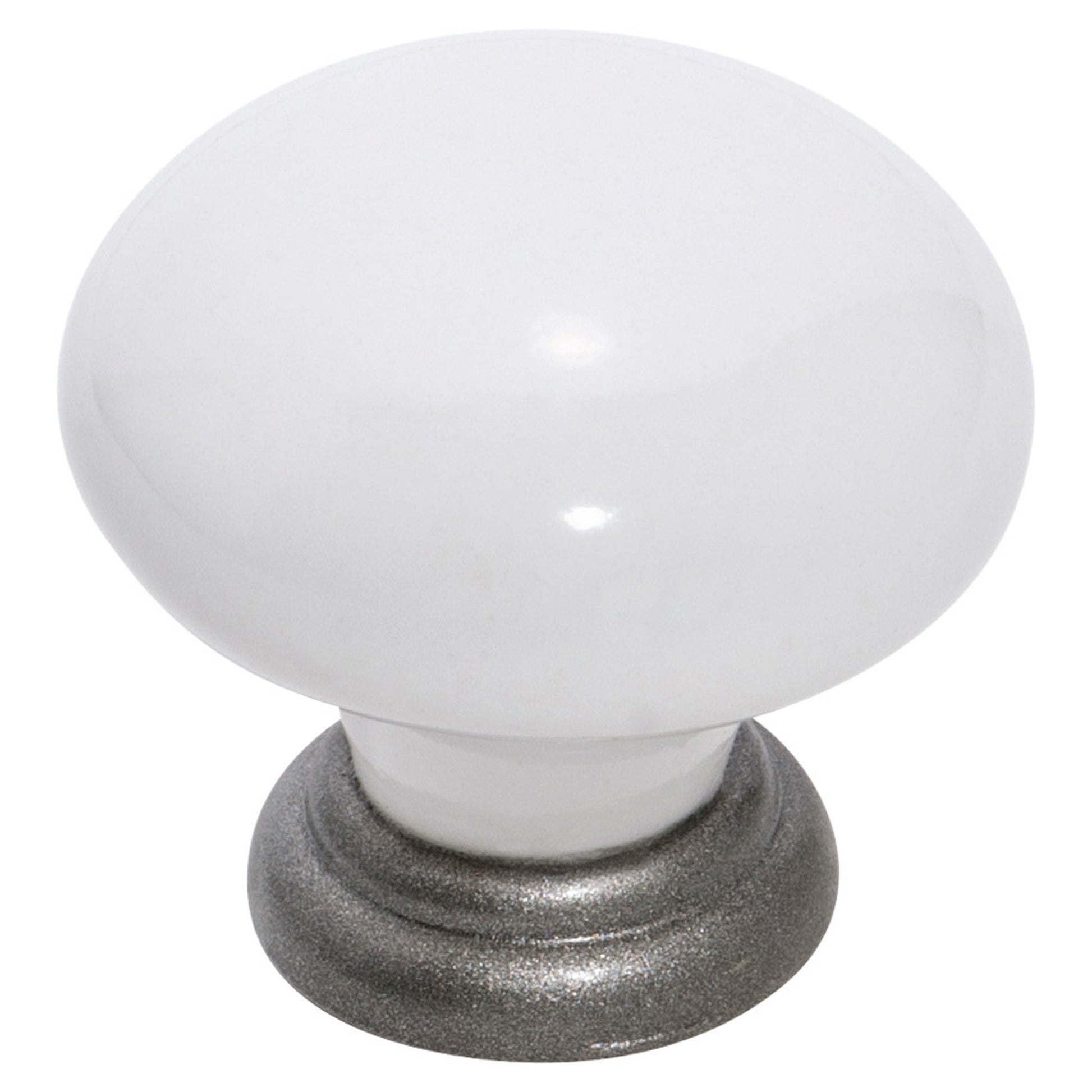 Cupboard Knob White Porcelain Metallic Powdercoat
