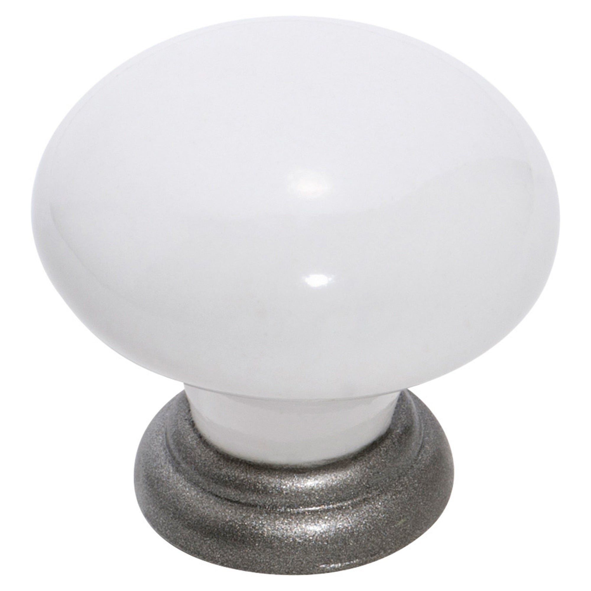 Cupboard Knob White Porcelain Metallic Powdercoat