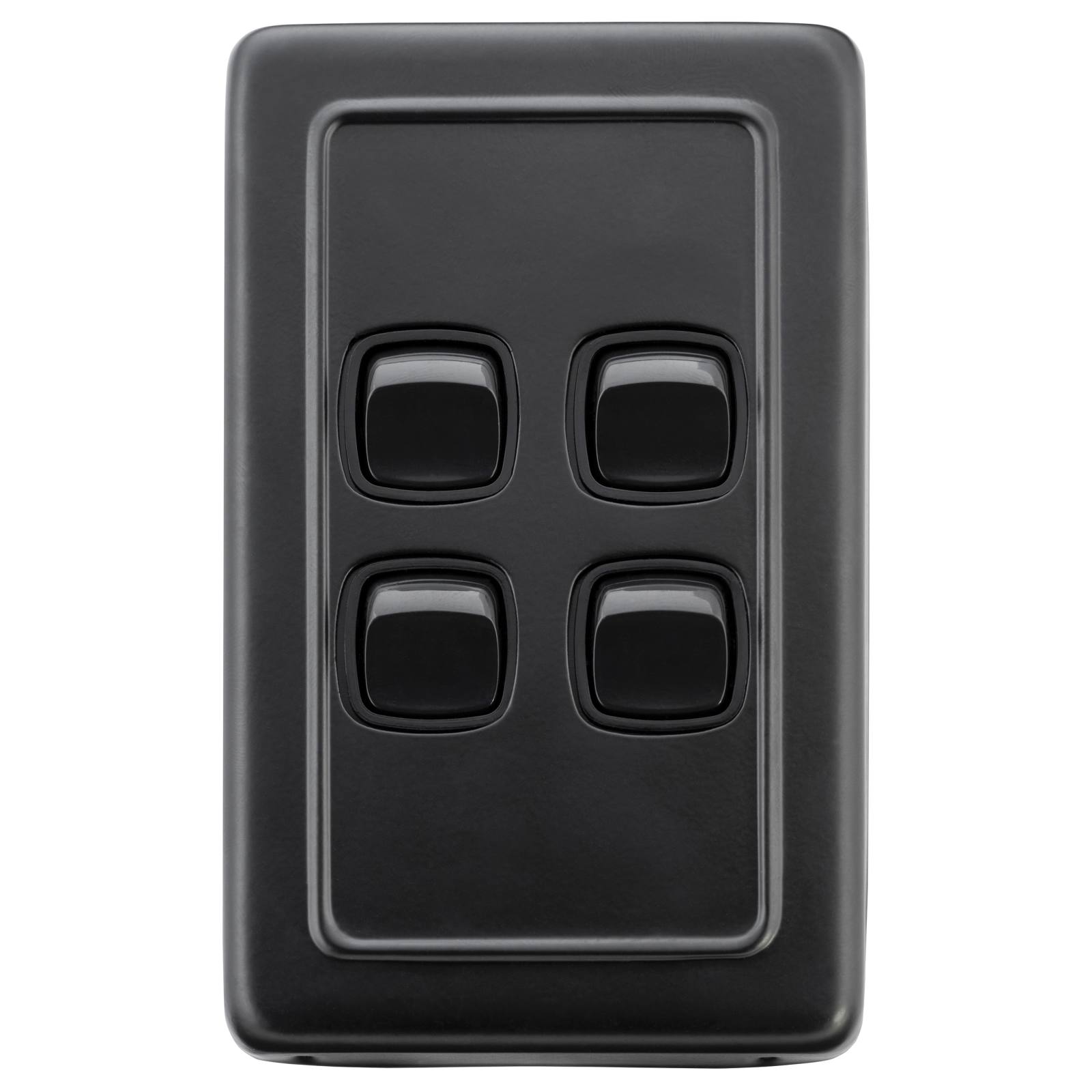 Clip On Switch 4 Gang 72x115, Black
