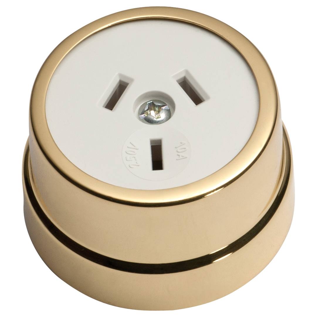 Traditional Power Point Socket, Polished Brass Whi