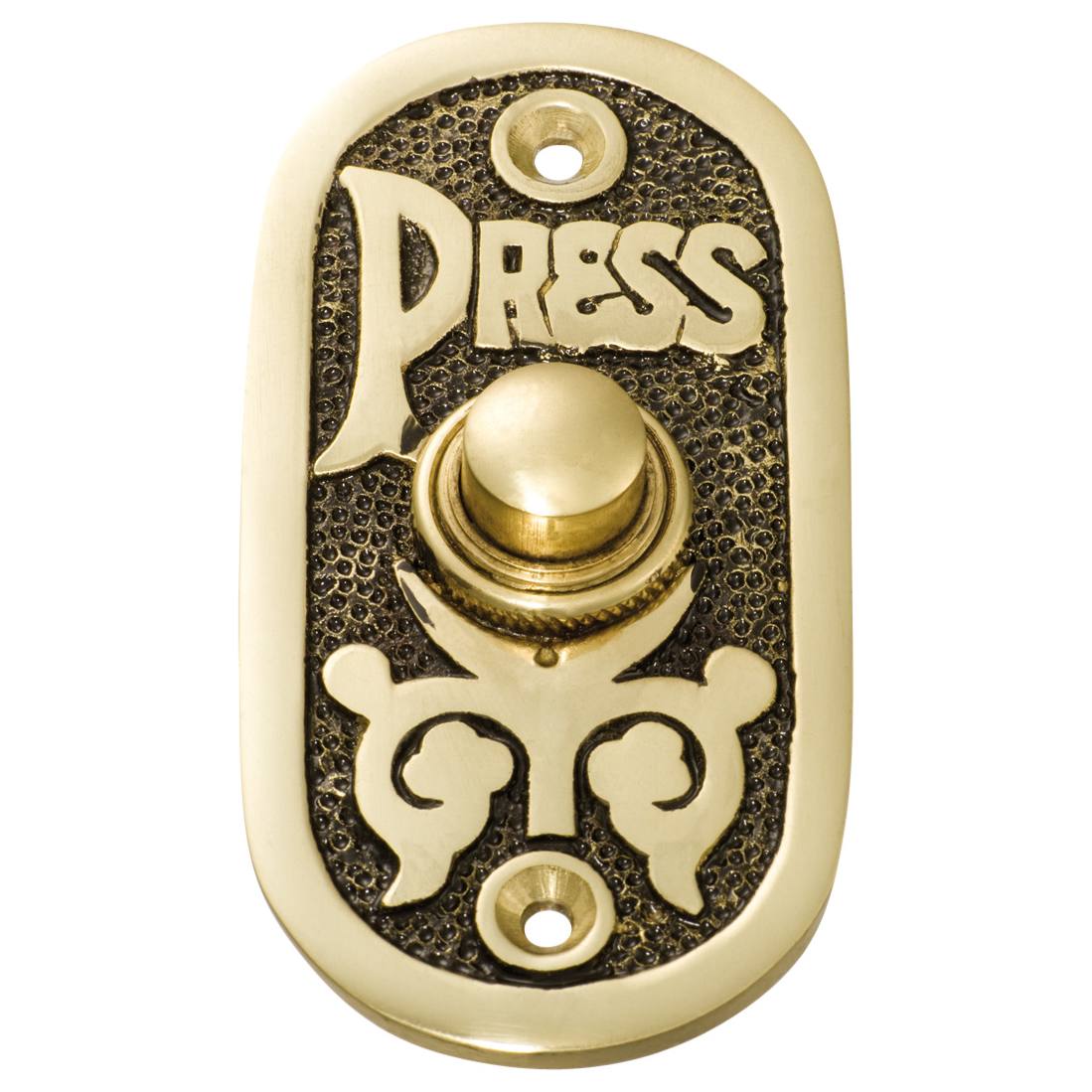 Nouveau Bell Push (Press), Brass with Blk Back