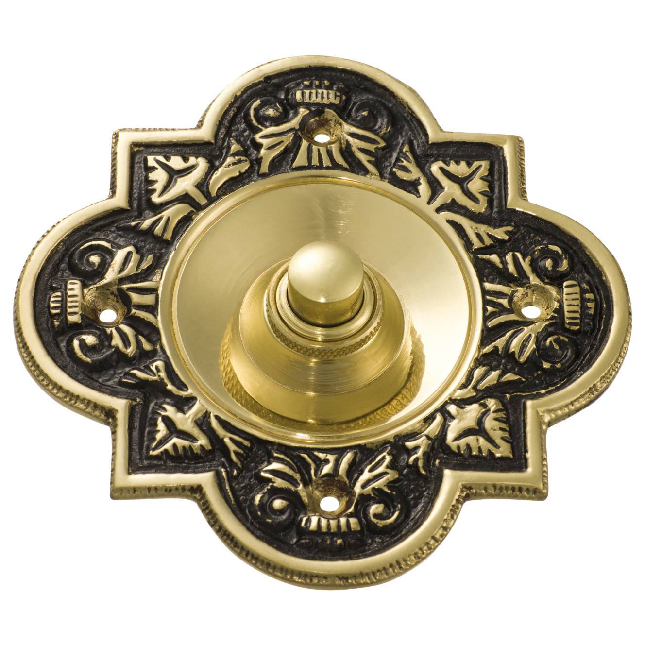 Large Fancy Bell Push, Brass with Blk Backround