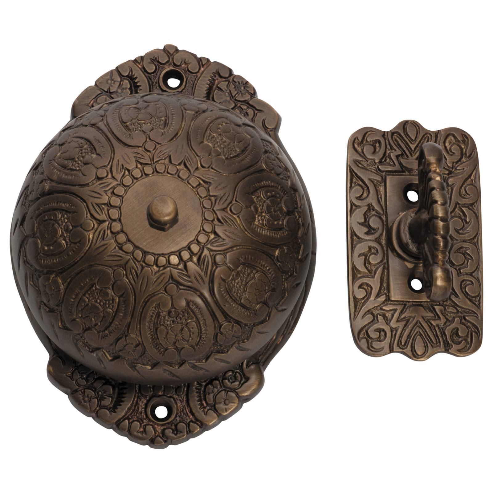 Fancy Mechanical Turn Bell Set, Antique Brass