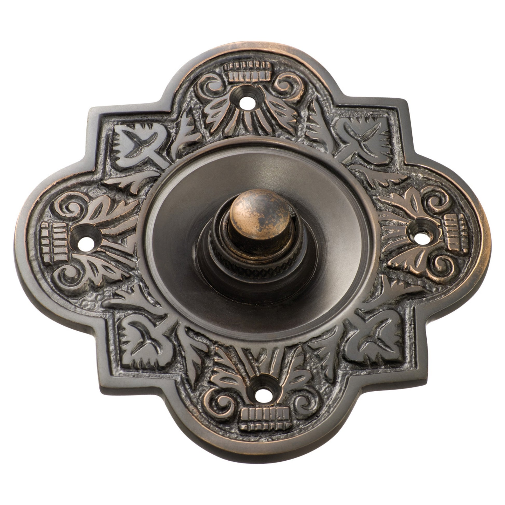 Large Fancy Bell Push, Antique Copper