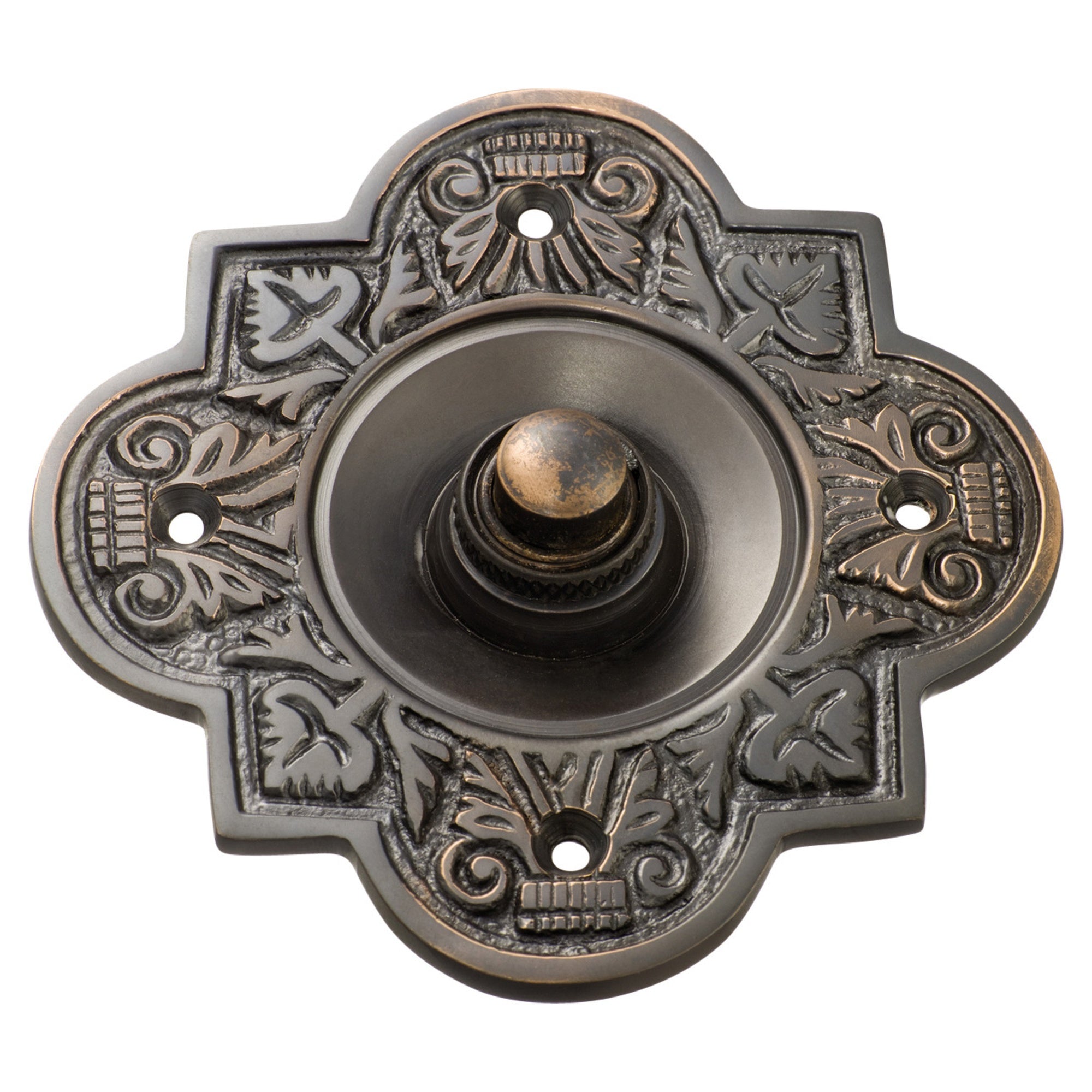Large Fancy Bell Push, Antique Copper