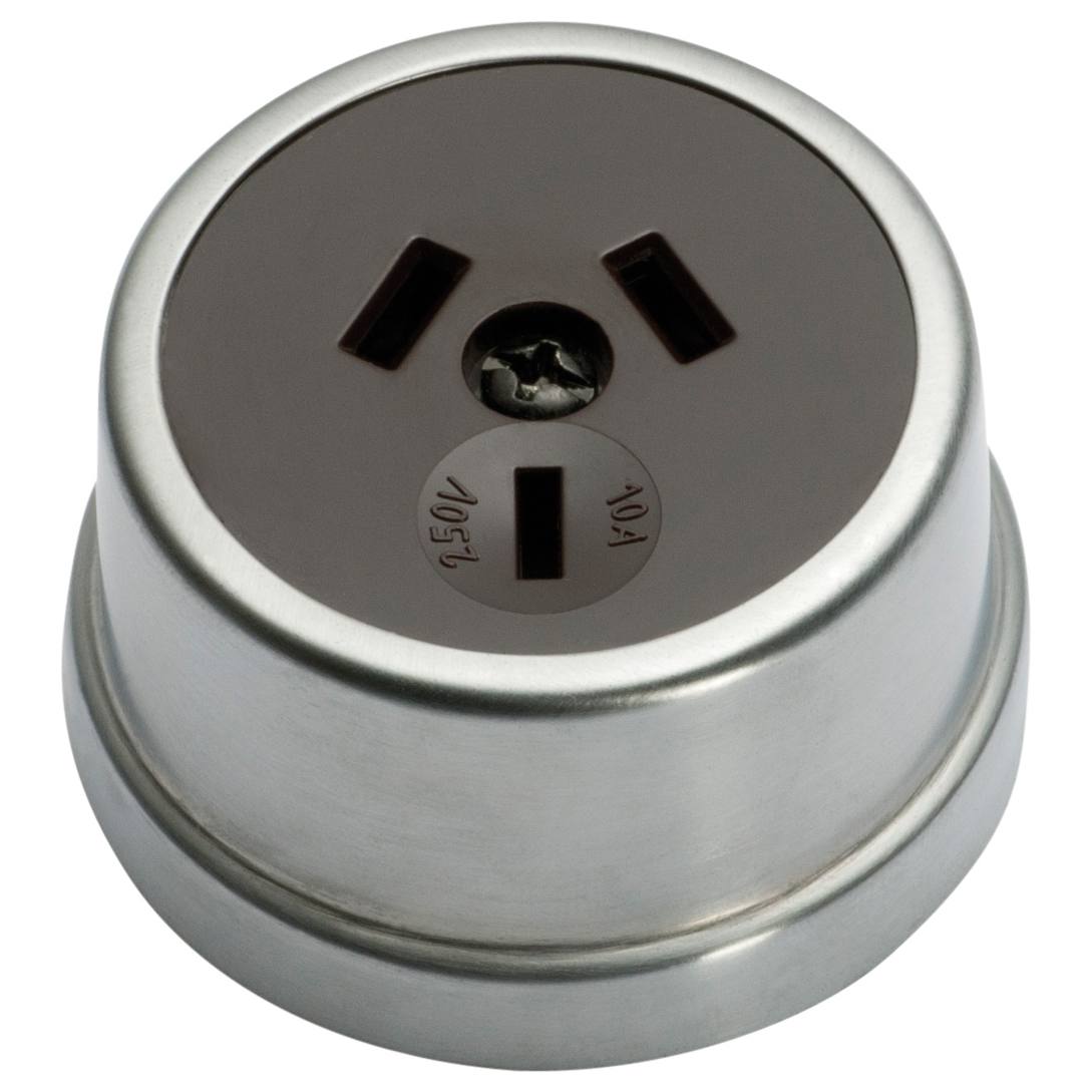 Traditional Power Point Socket, Satin Chrome Brown