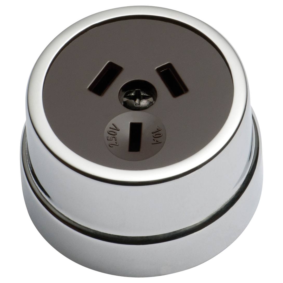 Traditional Power Point Socket, Chrome Brown