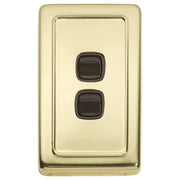 Clip On 2 Gang Switch, Polished Brass Brown
