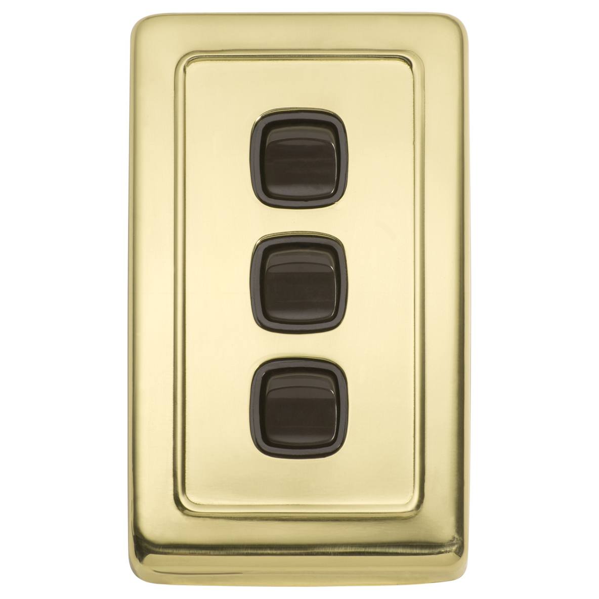 Clip On 3 Gang Switch, Polished Brass Brown