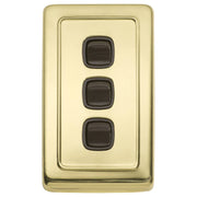 Clip On 3 Gang Switch, Polished Brass Brown