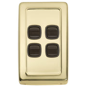Clip On 4 Gang Switch, Polished Brass Brown