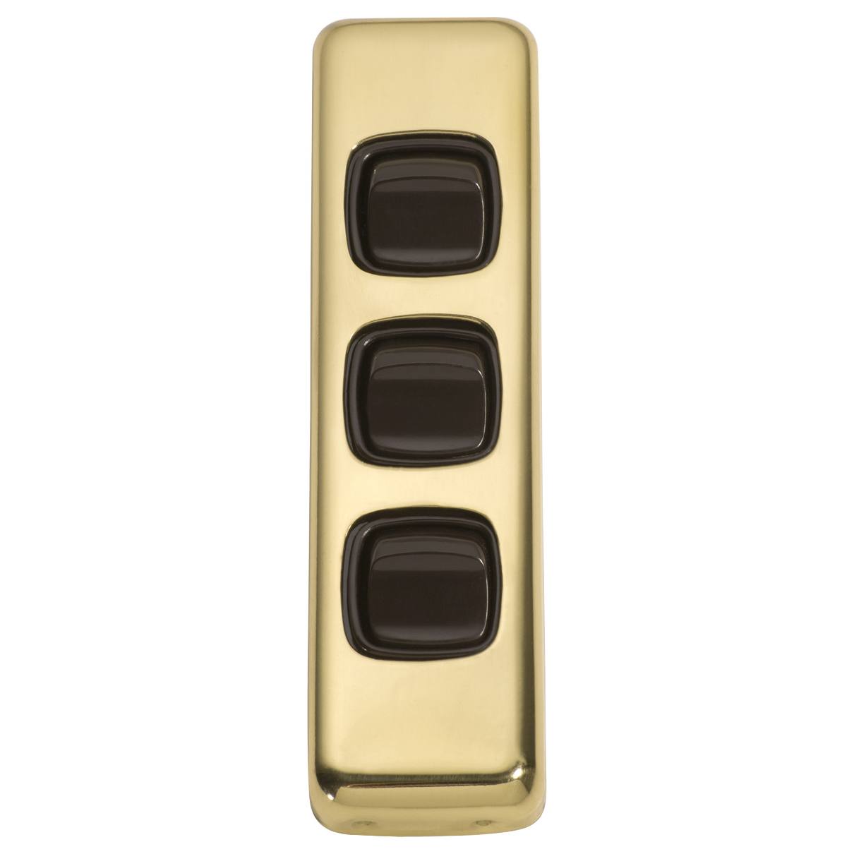 Small Clip On 3 Gang Switch, Polished Brass Brown