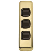 Small Clip On 3 Gang Switch, Polished Brass Brown