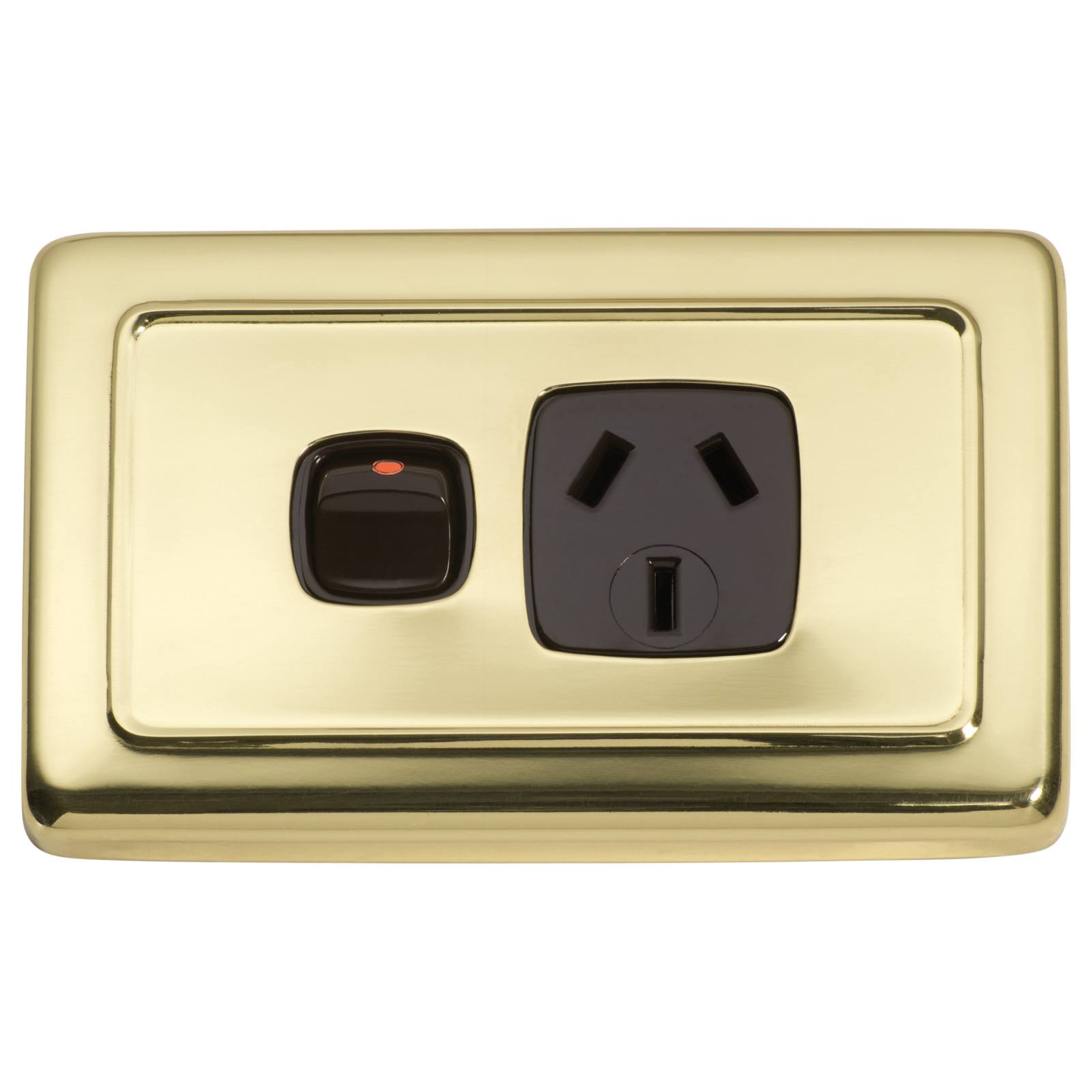 Clip On Single Power Point, Polished Brass Brown