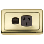 Clip On Single Power Point, Polished Brass Brown
