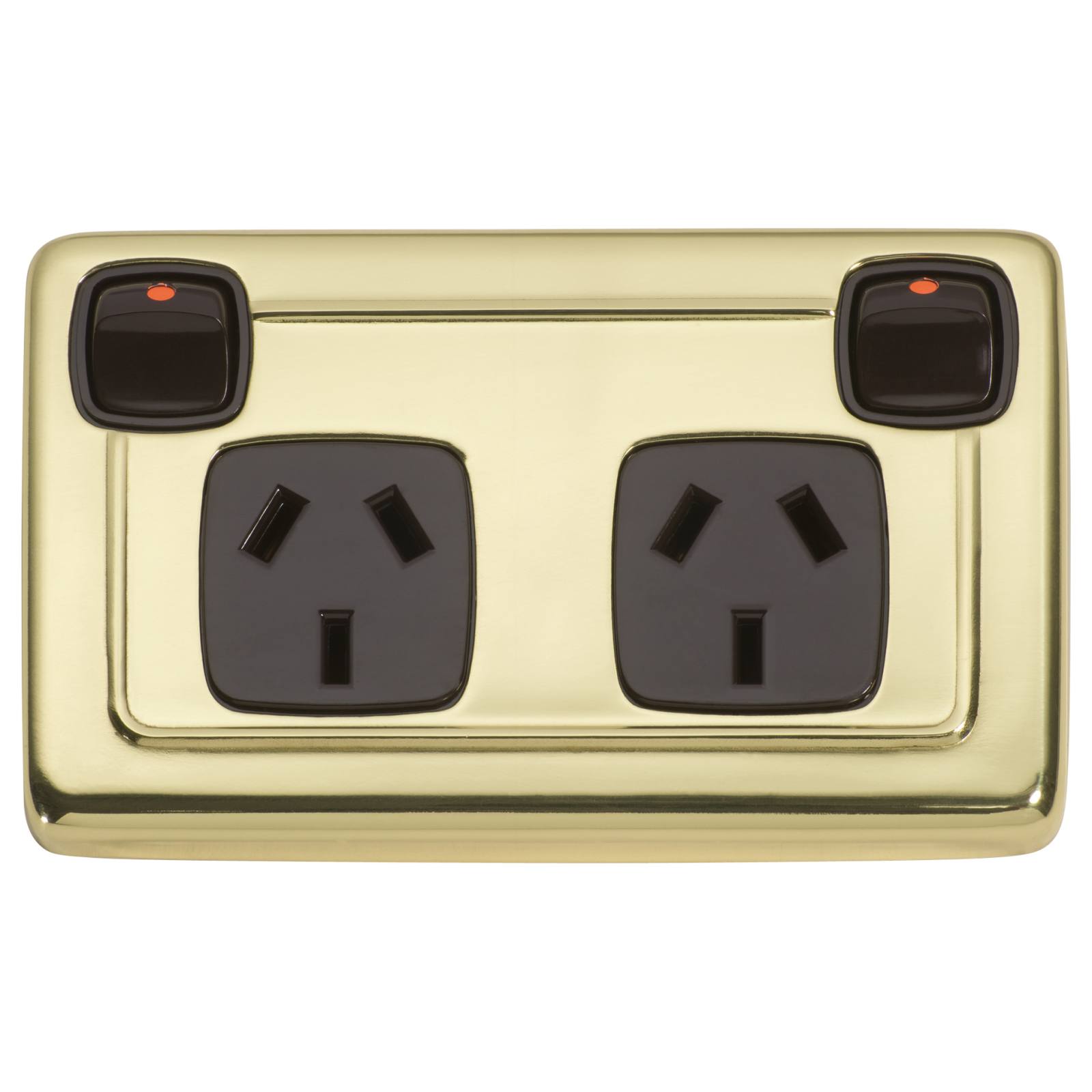 Clip On Double Power Point, Polished Brass Brown