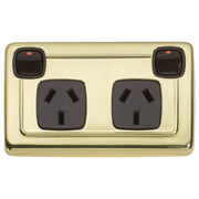 Clip On Double Power Point, Polished Brass Brown