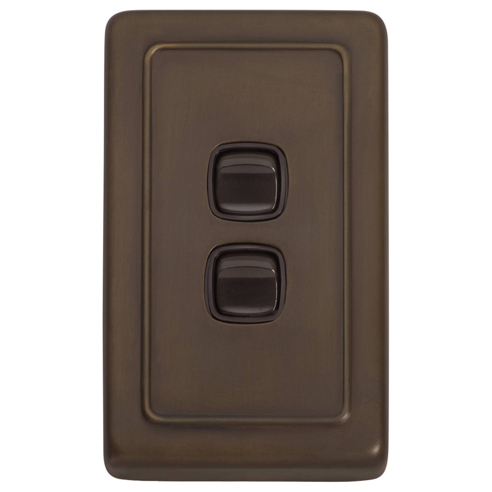 Clip On 2 Gang Switch, Antique Brass Brown
